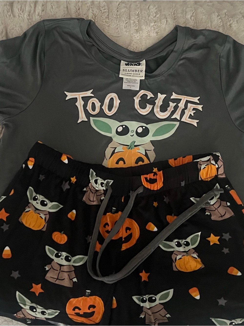 munki munki Gray & Black 'Too Cute' Halloween Kids Pajama Set small